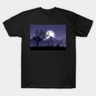 Full Moon Dead Tree Halloween Tabletop RPG Maps and Landscapes T-Shirt